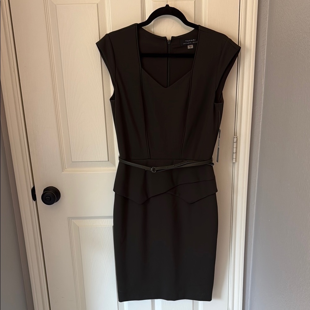 NWT Tahari Olive Green Peplum Dress
